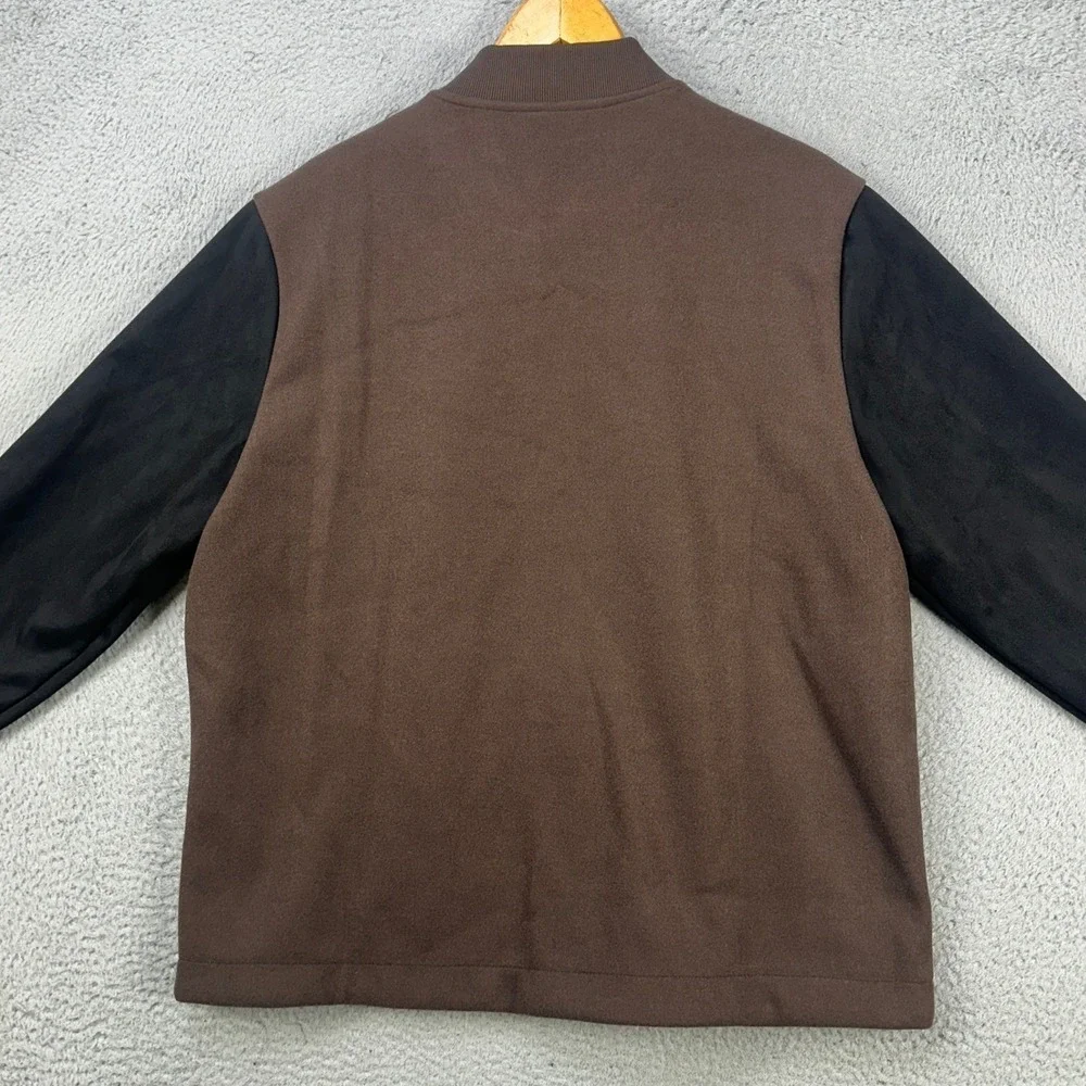 Banana Republic Mens Varsity Jacket Large Brown Black Colorblock Snap Button NEW
